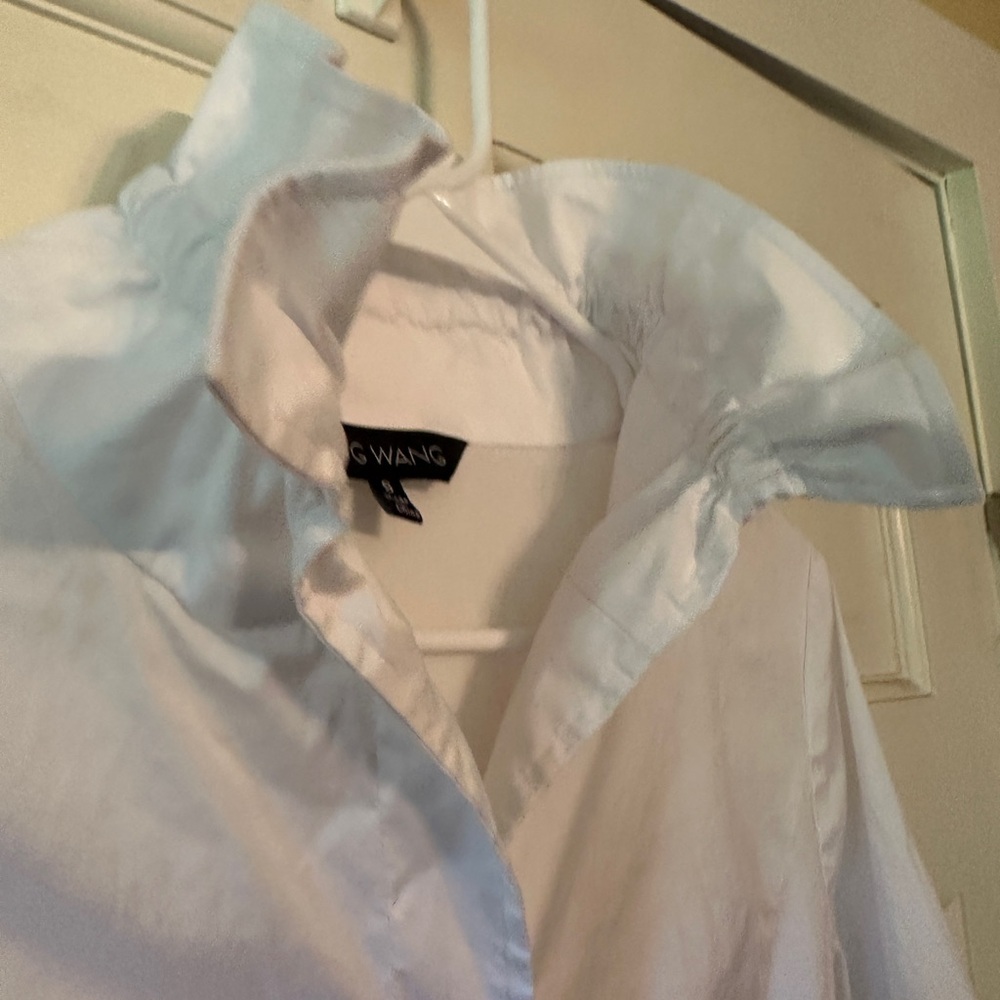 Ming Wang White Ruffle Neck Button-Front Blouse - image 5